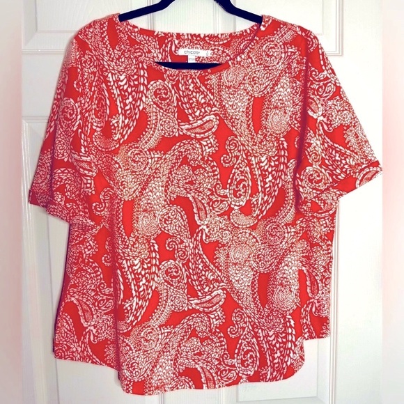 Chico's Orange Relaxed Blouse with Peter Pan Collar - Picture 1 of 12